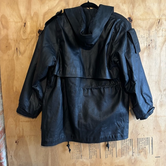 Vintage 90s D.A.N.Y Black Leather Lined Long Drawstring Jacket Coat Classic Sz S - Picture 5 of 9